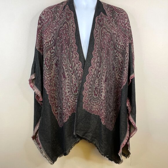 Womens Blanket Kimono Shawl Wrap Fringe Top NWT One Size Shimmer Tapestry Duster - Picture 1 of 13